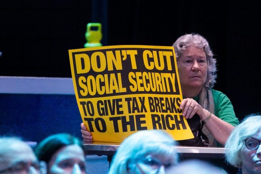 People listen during a town hall on Social Security hosted by the Leon County Democrats with former Commissioner of Social Security Administration Martin O’Malley speaking May 9, 2025. Mishalynn Brown/Tallahassee Democrat / USA TODAY NETWORK via Imagn Imag