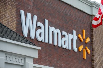 Walmart sign on a store in Freehold Township, NJ.