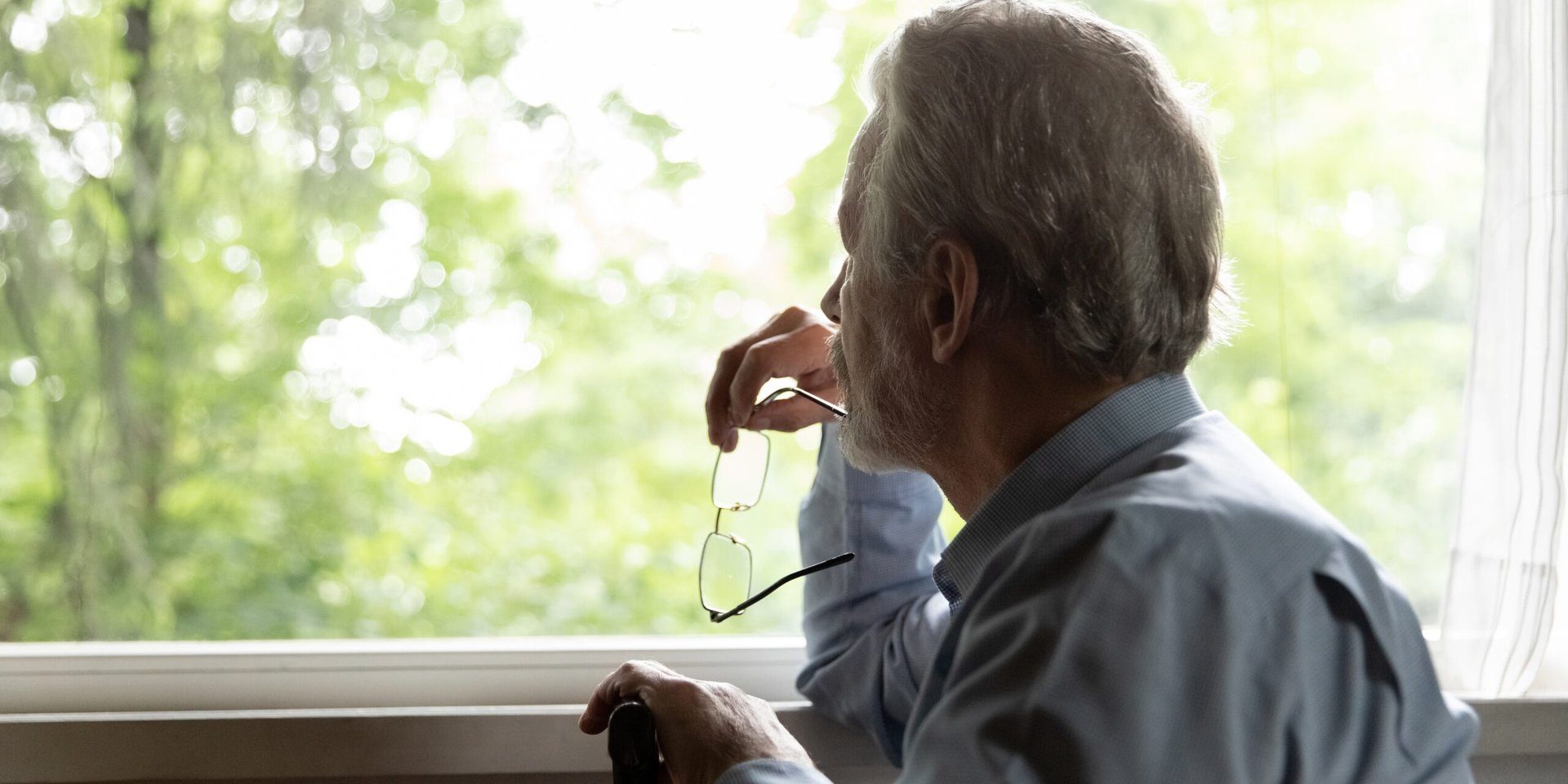Retirement,Problem.,Pensive,Old,Man,Nursing,Home,Patient,Sit,By