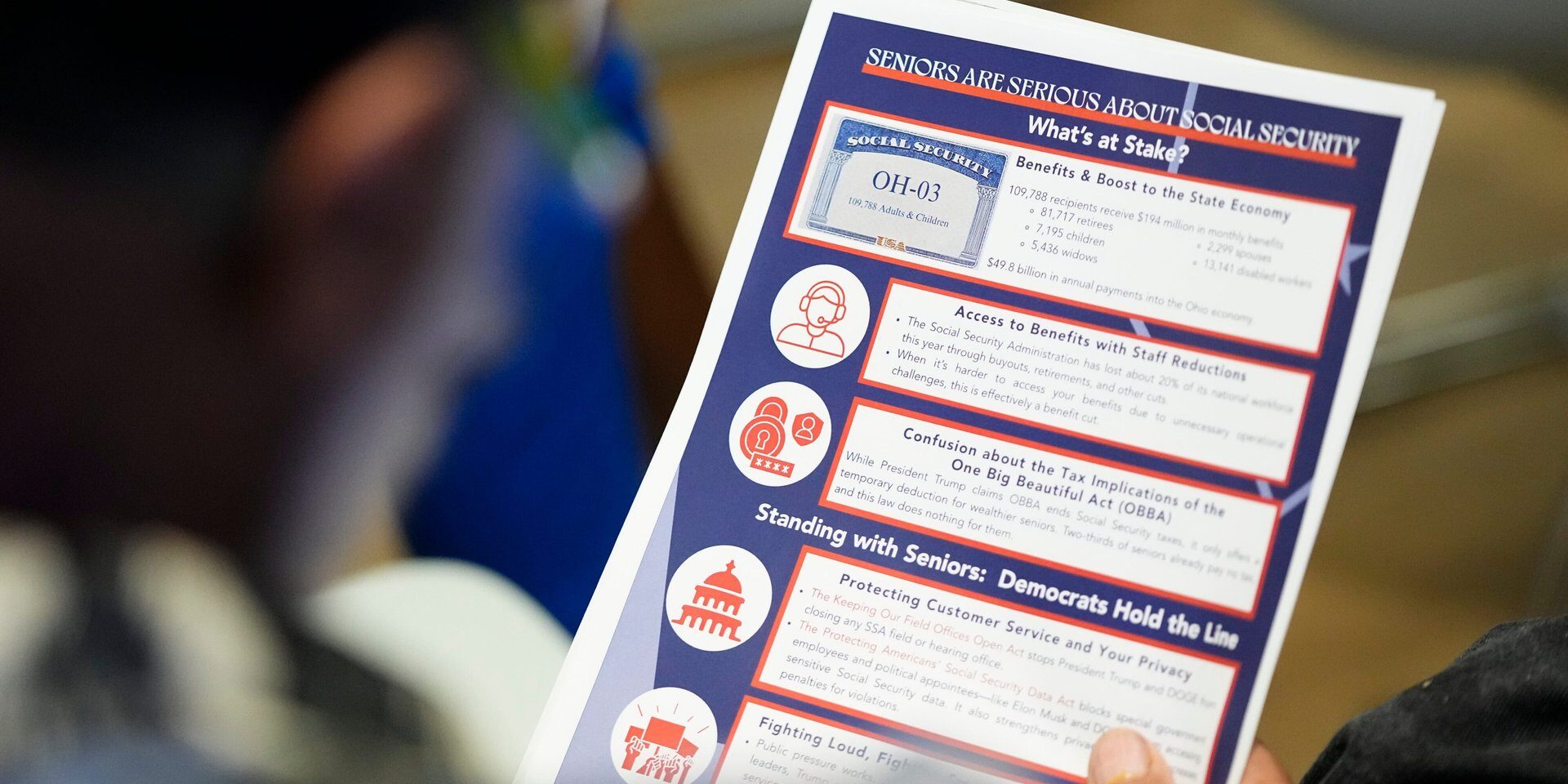 Seniors listen during a community conversation with U.S. Rep. Joyce Beatty, D-Columbus, at the Fran Ryan Center about the threats to Social Security on Aug. 11, 2025.